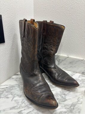 Men's Distressed Dark Brown Leather Western Cowboy Boots